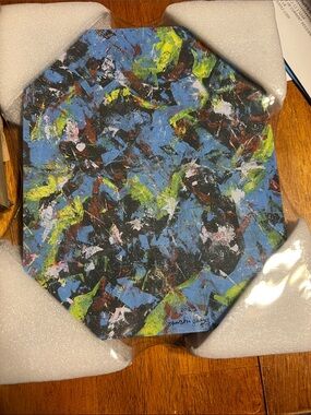 Abstract Mixed Media Wall Art - Blue, Green & Black